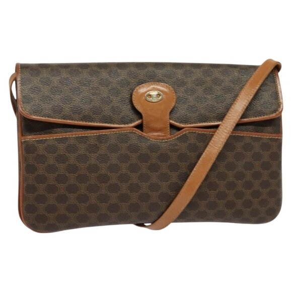 CELINE Macadam Canvas Shoulder Bag PVC Brown Gold Auth - Picture 1 of 16
